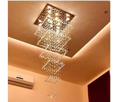 7 - Lustre para Sala com Pé Direito Duplo de Cristal LUZ DECOR