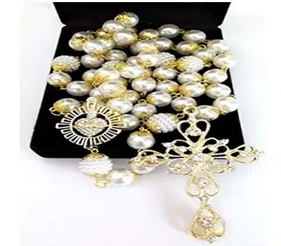 4 - Terço de Noiva Banho Ouro Sagrado Coração EVANGELIZE